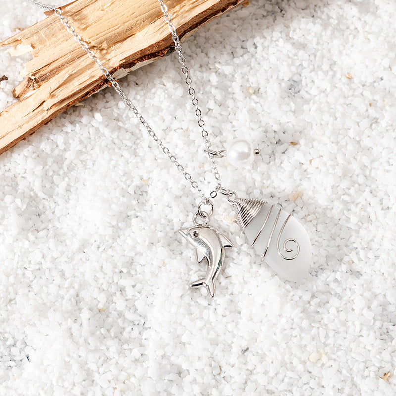 Wholesale Beautiful Colored Sea Glass Pendant Sweater Necklace