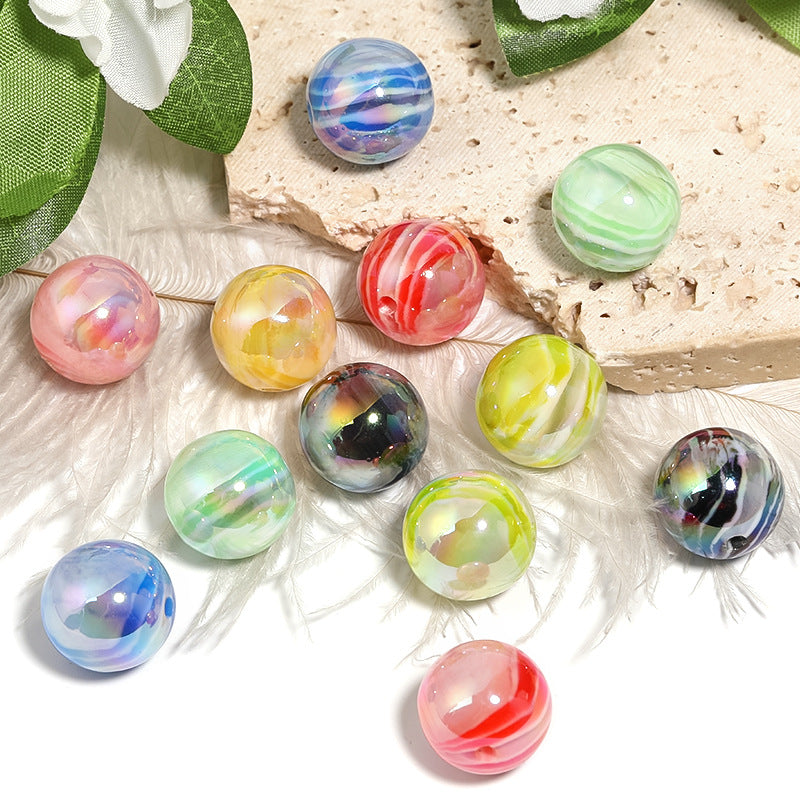 Wholesale 50pcs Imitation Marble Rock Layer Round Beads, Dual Color Striped Acrylic DIY Beads