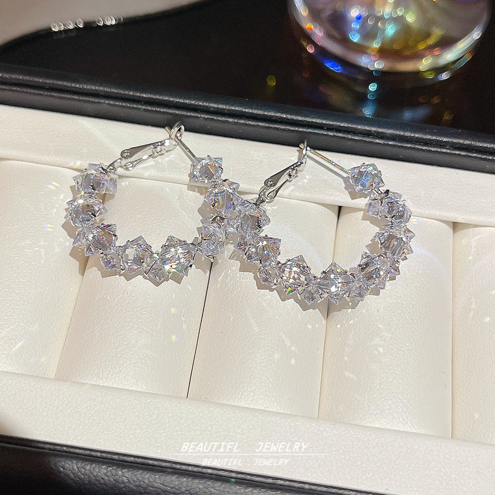 Wholesale 925 Silver Needle Sparkling Zircon Crystal Hoop Earrings Luxury Earrings Niche