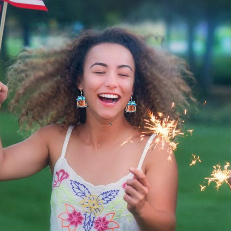 Wholesale Flag Butterfly Cow Finger Smiley Eagle Love Heart American Independence Day Earrings