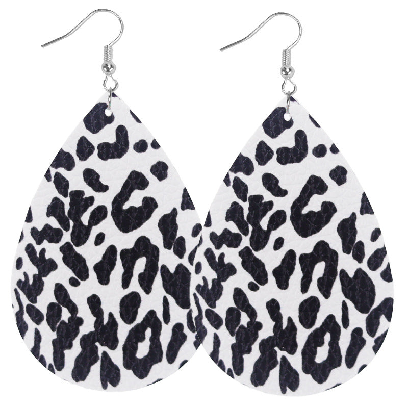 Wholesale 2pairs/pack Cow Print Leopard Print Tiger Print Double Sided Print Leather Earrings