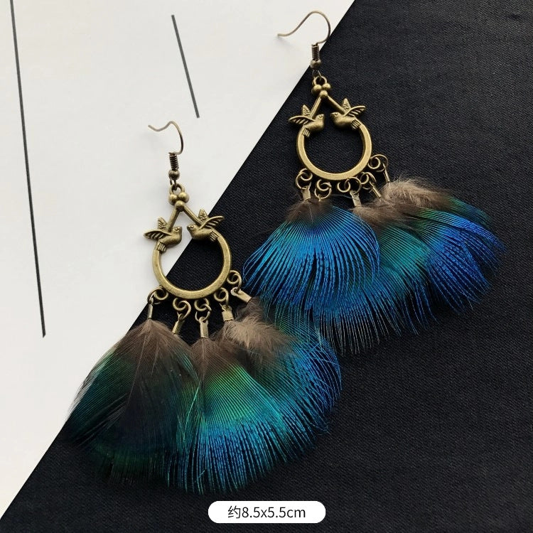 Wholesale Peacock Feather Tassel Bohemian Earrings
