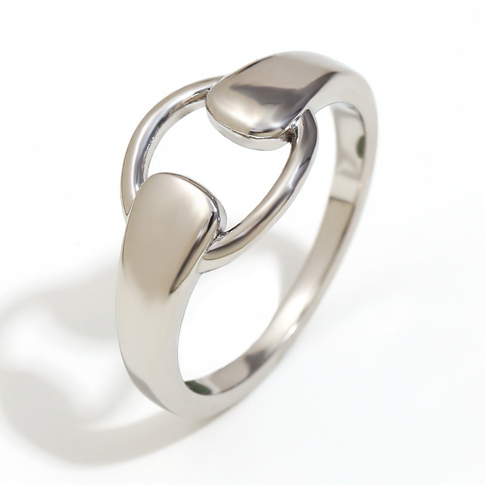 Wholesale Gold-colored bread-shaped heart-hammering pattern seal Stainless Steel Rings