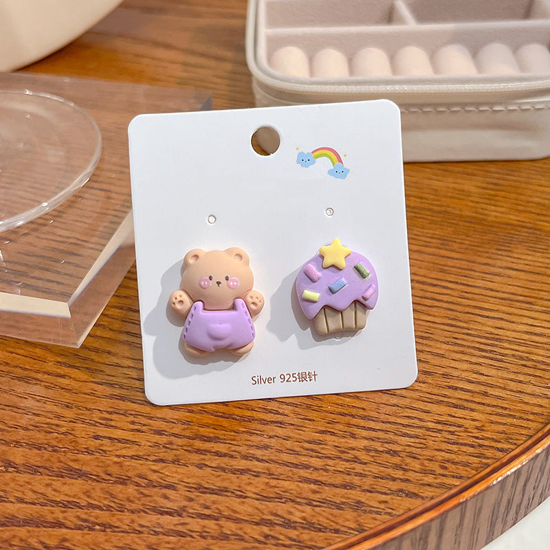 Wholesale Candy Color Rabbit Bear Ice Cream Match Color Strawberry Fruit Resin Earrings