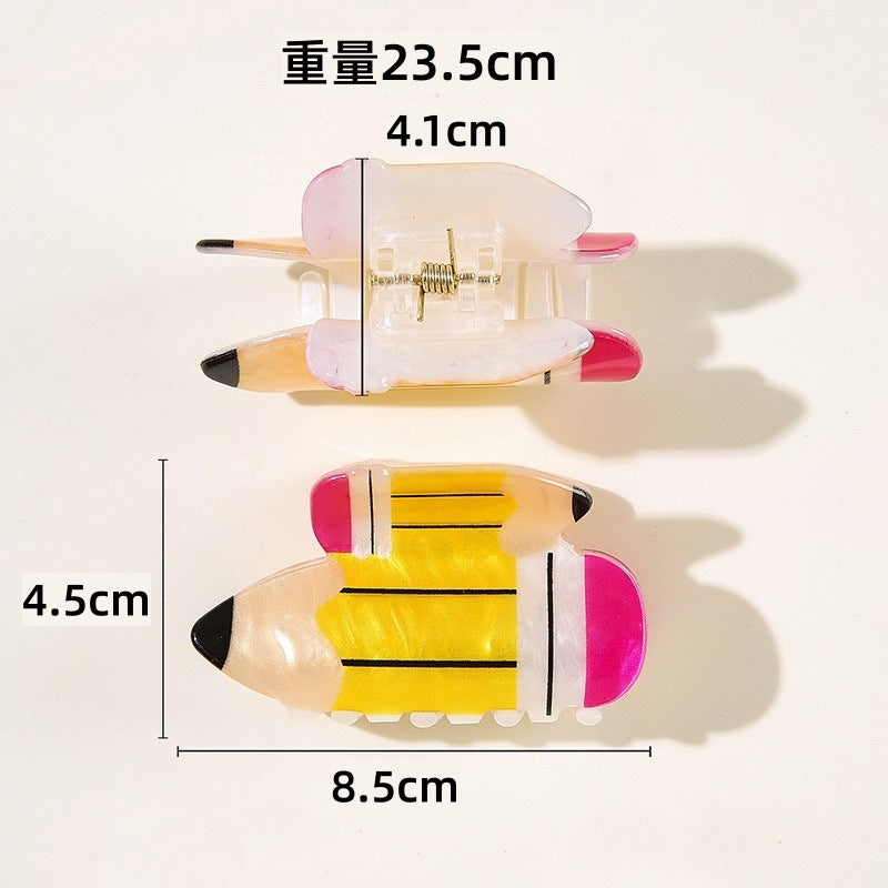 Wholesale Fashion Hair Gripper Clip PVC Cartoon School Bus Pencil Calculator Airplane Design For Women Everyday Styling