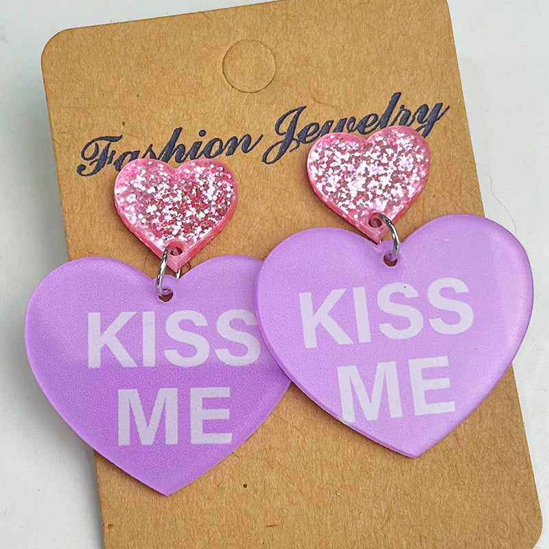 Wholesale 2 pairs/pack Valentine's Day Love Shiny Dog Mom Love Acrylic Earrings