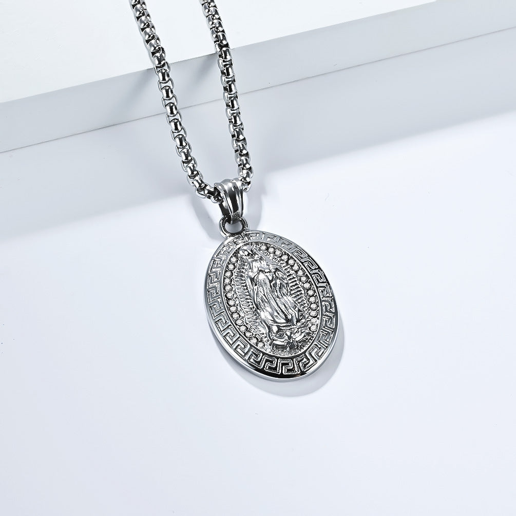 Wholesale Virgin Mary Titanium Steel Necklace Plated Retro Great Wall Pattern Men's Pendant