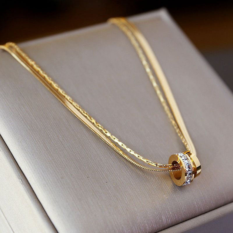 Wholesale Trendy Double Layer Titanium Steel Gold Necklace Geometric Snake Chain Collarbone Jewelry For Women Fashion Accessory For Boutique Resale