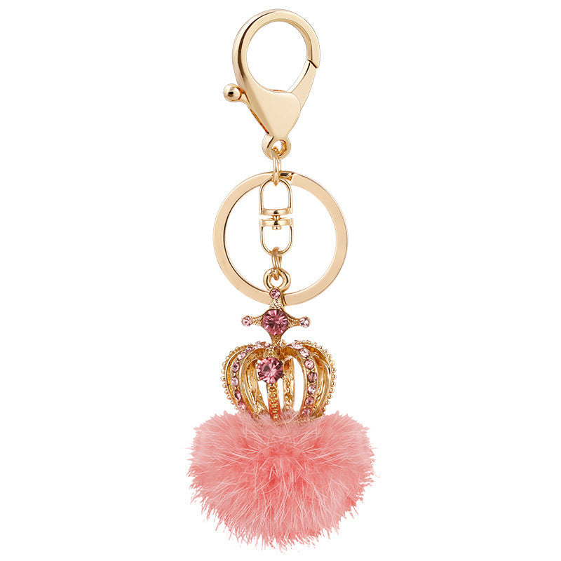Wholesale Diamond Studded Mink Fur Ball Crown Keychain