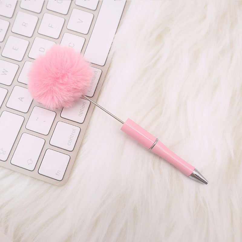 Wholesale Beadable Pens Pom Pom Beadable Pen Leopard Print Plush Multicolor DIY Fluffy Pens