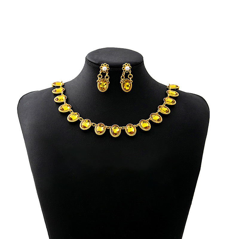Wholesale Oval Square Jewelry Set Flowers Evening Bridal Accessories Necklace Vintage Earrings