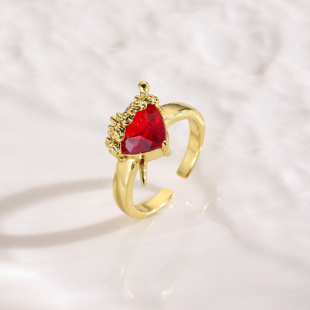 Wholesale Red Crown Heart Zircon Open  Charm   Ring