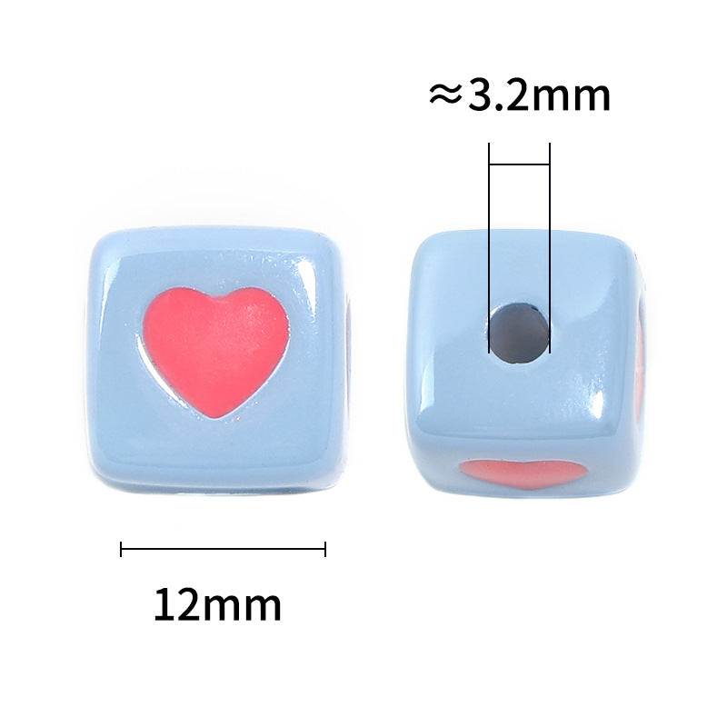 Wholesale 100pcs 12mm Macaron Sweetheart Square Beads Acrylic Love Square Beads DIY Mobile Phone Chain Keychain Beads
