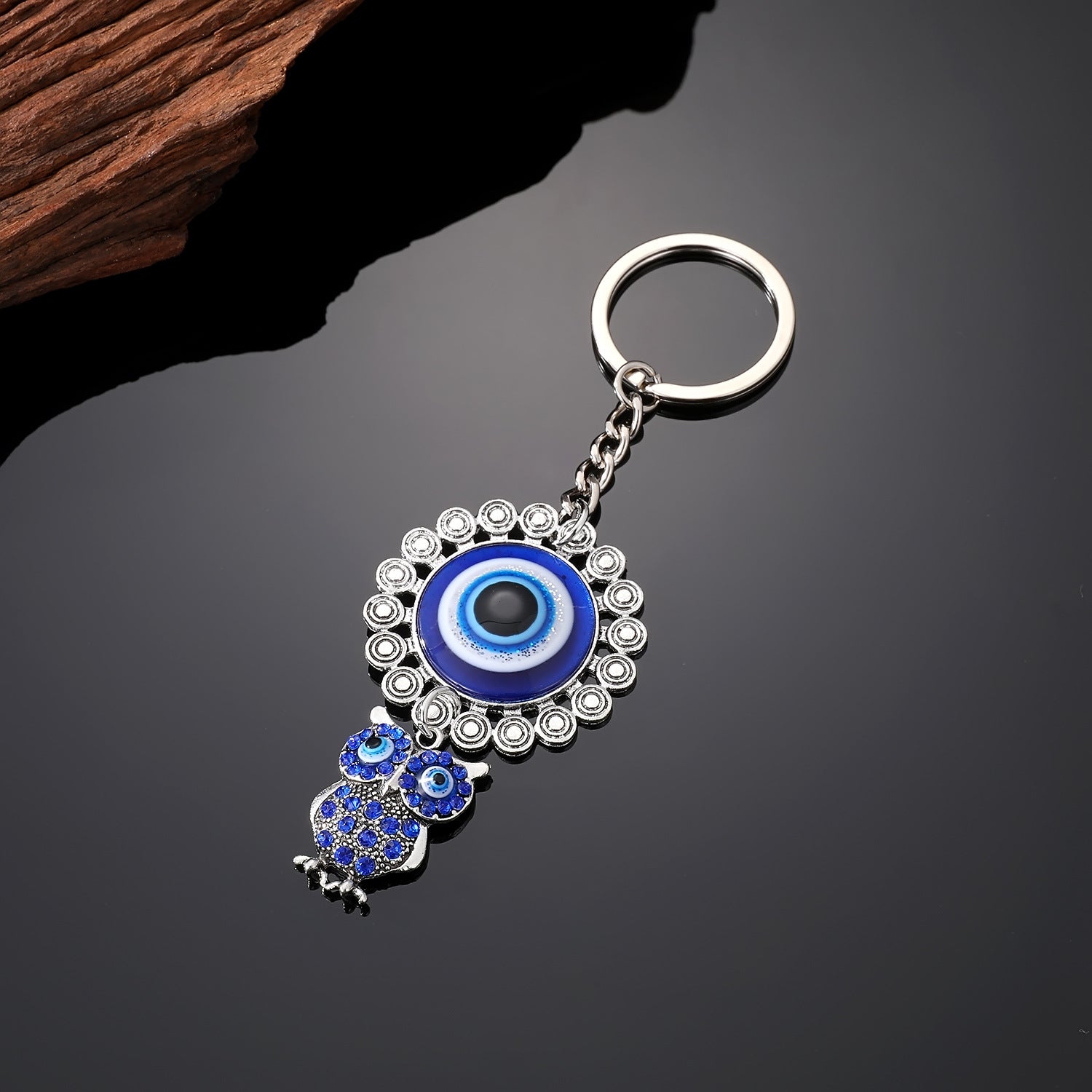 Al por mayor 5pcs Devil Eye Aloy Diamond Owl Dolphin Keychains