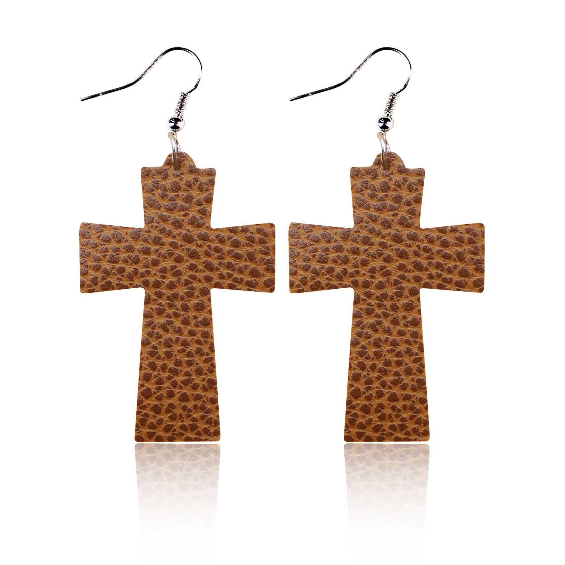Wholesale Cross Retro Polo Dot Leather Cross Earrings