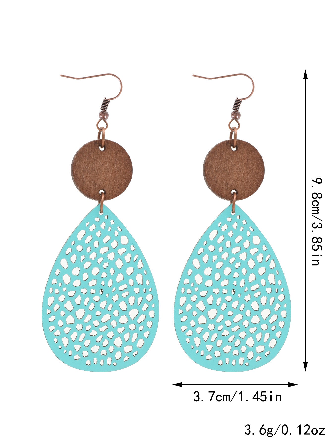 Wholesale Drop-shaped Hollow-out Leather and Wood Combination Mesh Earrings
