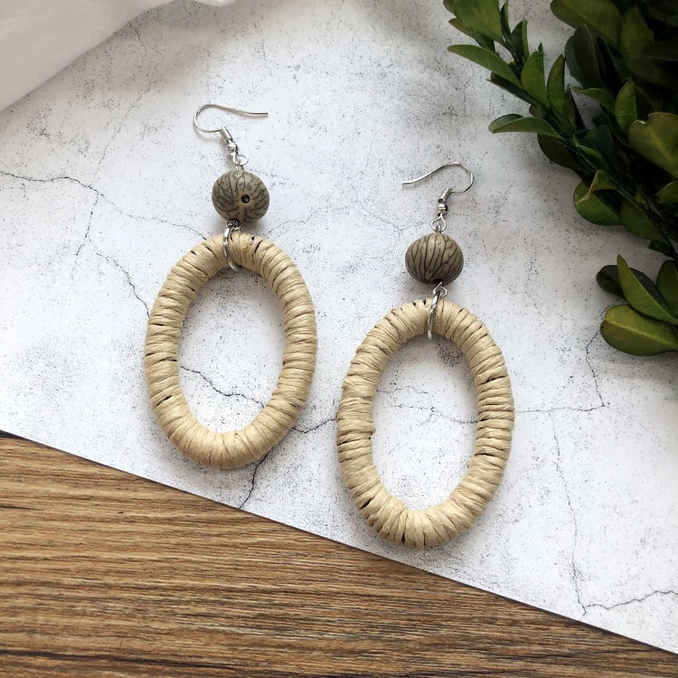 Wholesale Vintage Rattan Weaving Handmade Bohemian Earrings