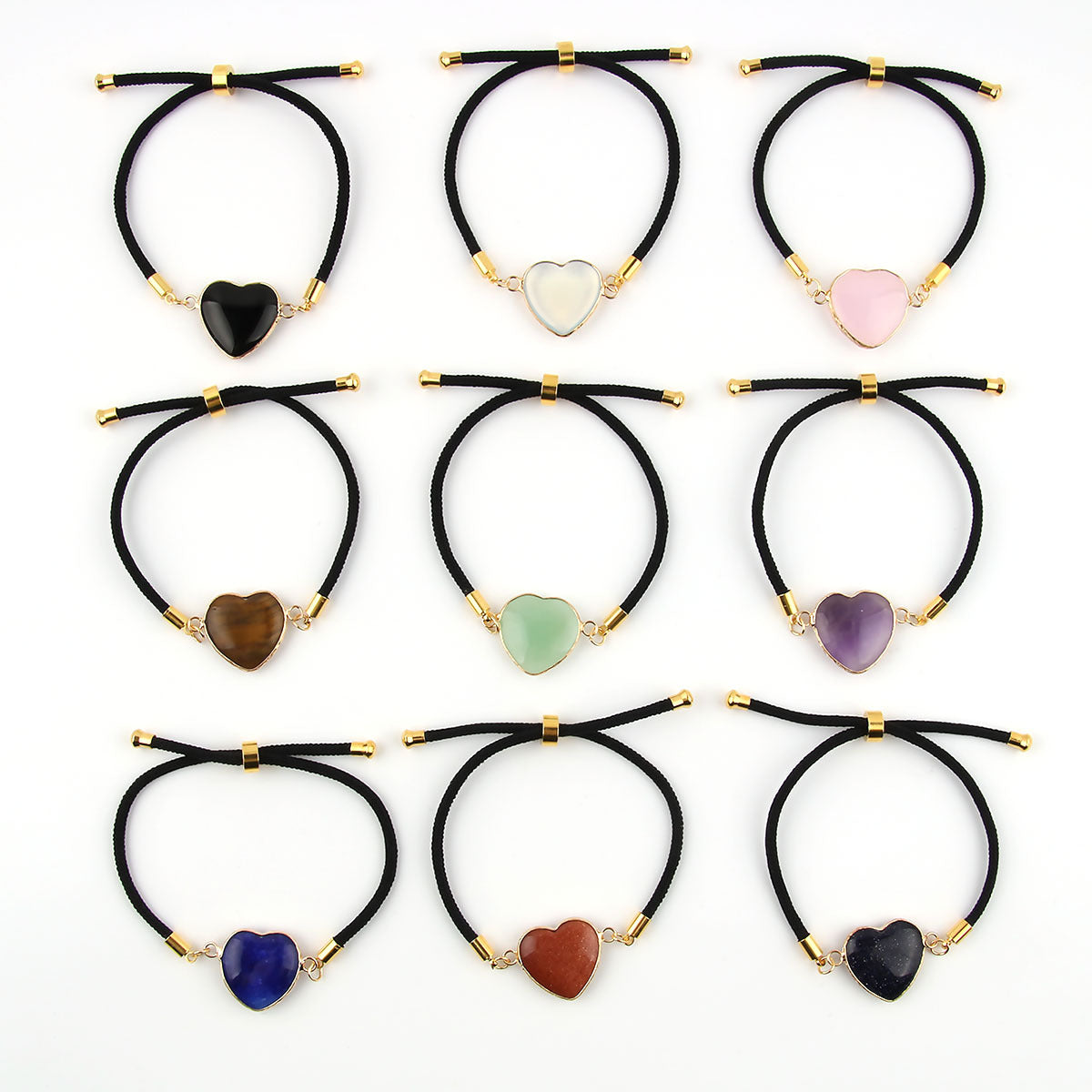 Wholesale Natural Stone Amethyst Heart-shaped Edge Adjustable Love Bracelet