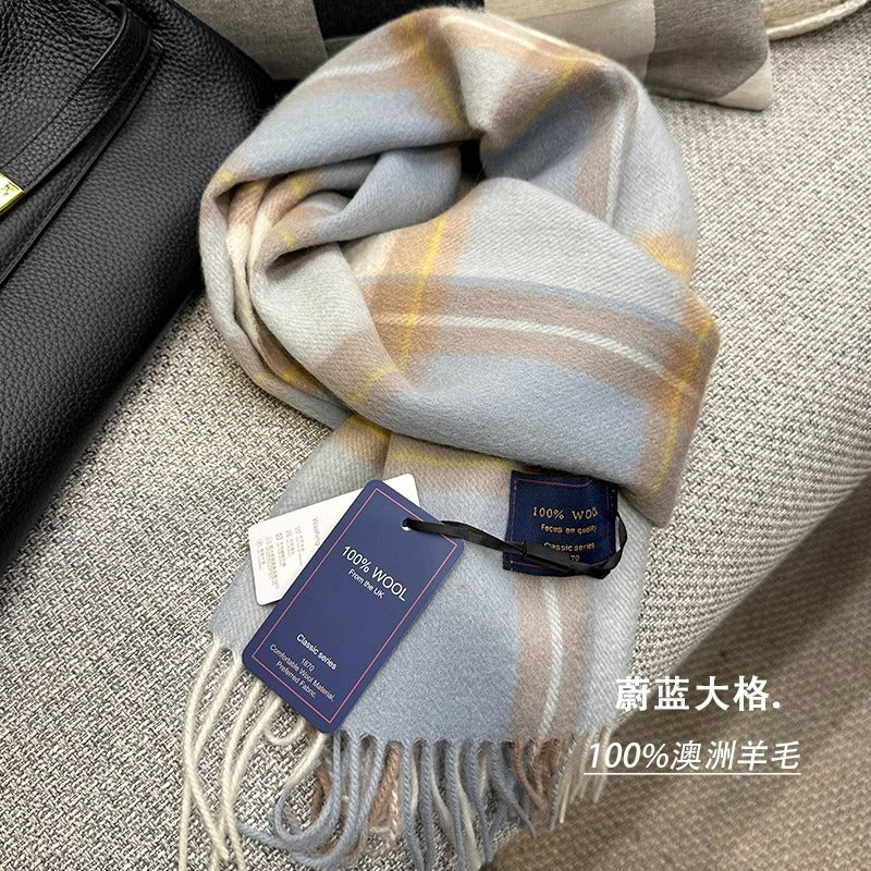 Wholesale Winter Warm Pure Wool Plaid Scarf
