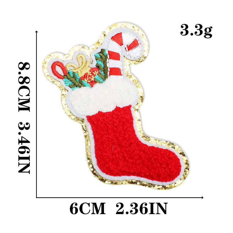 Wholesale Christmas Snowman Embroidered Chenille Sew On Patches Gold Trim For Clothing DIY Craft Supply
