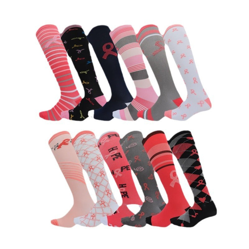 Wholesale Valentine's Day ribbon jacquard calf women's socks compression stockings sports running yoga pressure socks