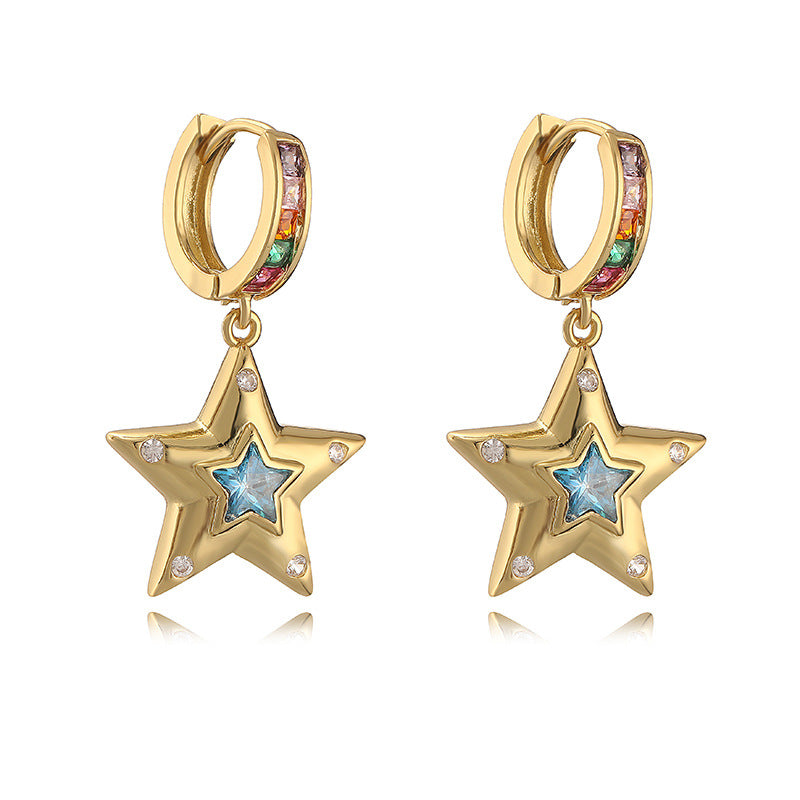 Wholesale asymmetric love five-pointed star earrings