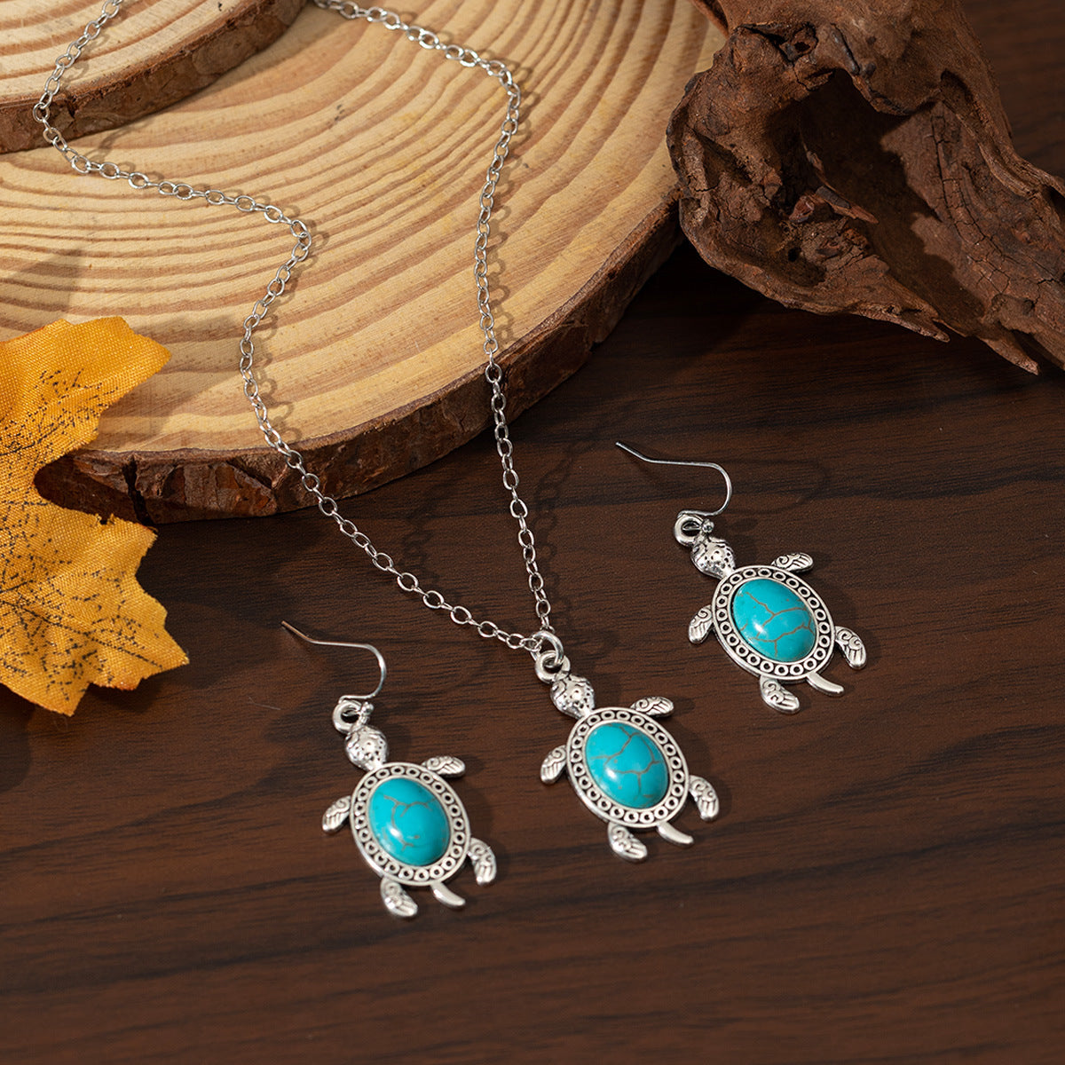 Wholesale Bohemian Turquoise Turtle Earring Necklace Set