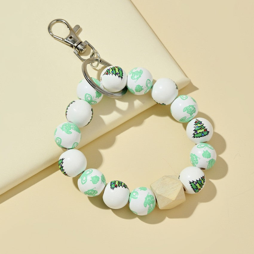 Wholesale Christmas Tree Wooden Beaded Wrist Keychain