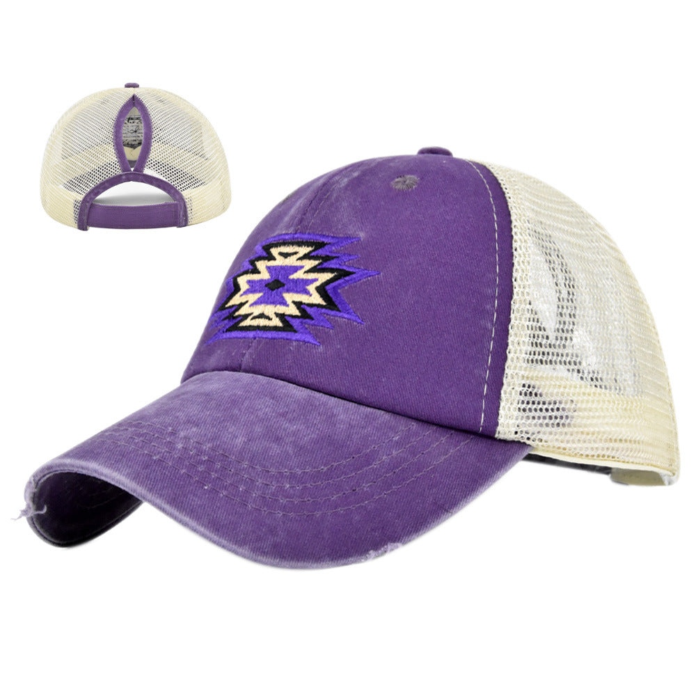 Wholesale Cotton Ponytail Hole Embroidery Baseball Cap