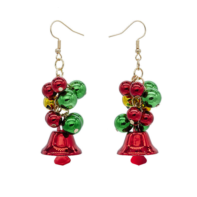 Wholesale Christmas red and green color matching bell creative simple color tassel Christmas Carnival earrings