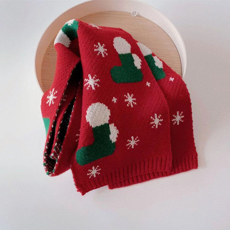 Wholesale Acrylic Christmas Children's Color Matching Small Elk Knitted Red Jacquard Wool Scarf