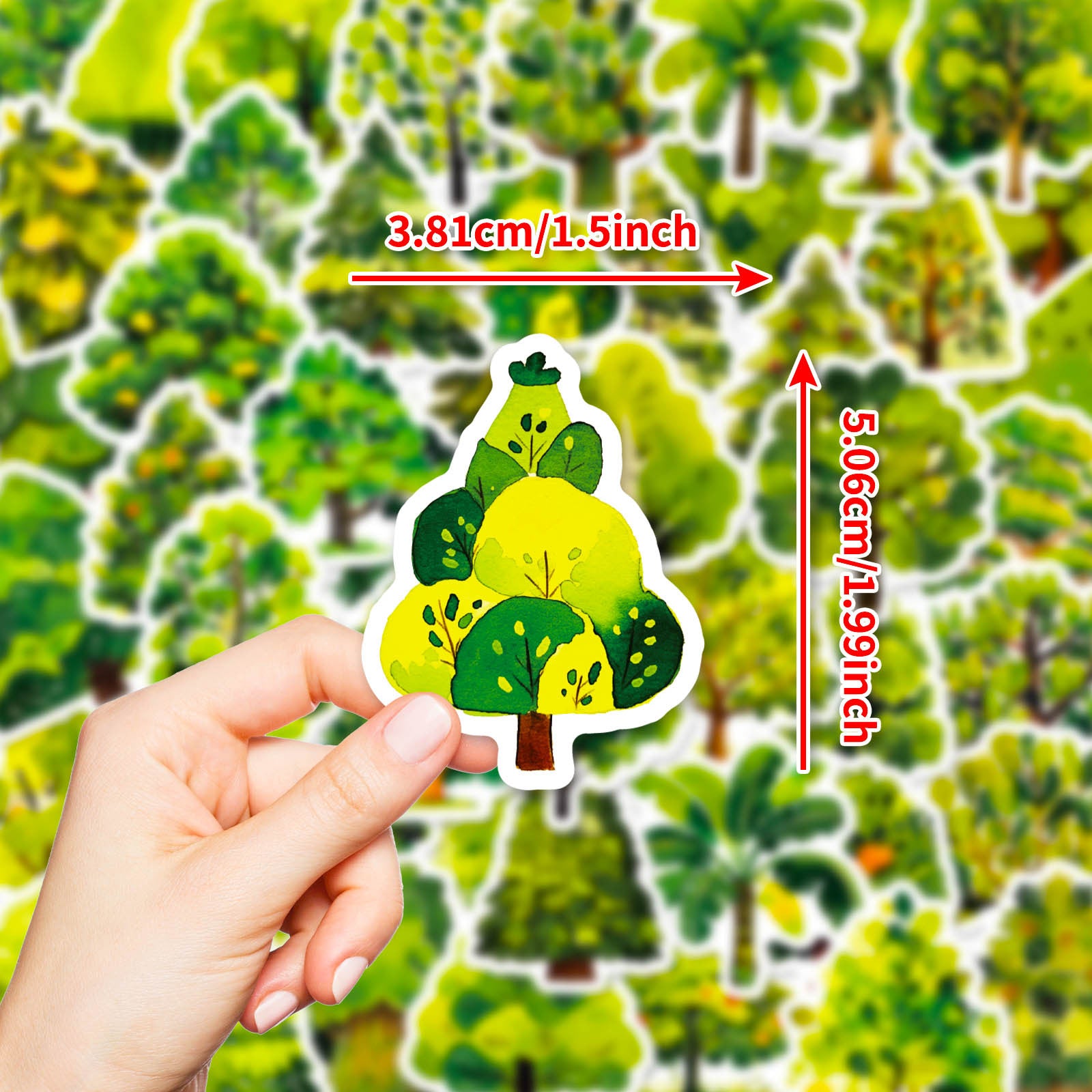Wholesale 50 Cute Cartoon Green Trees Graffiti Stickers
