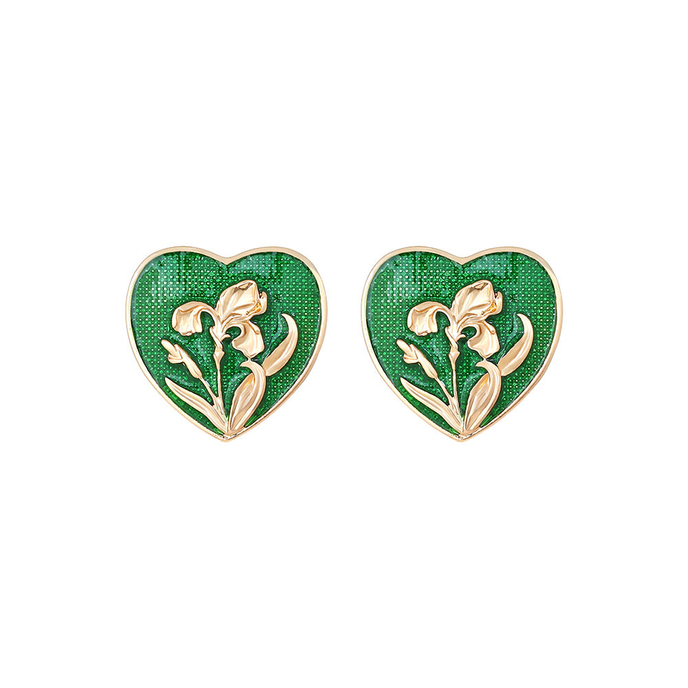 Wholesale Valentine's Day Vintage Heart Shape Enamel Flower Earrings