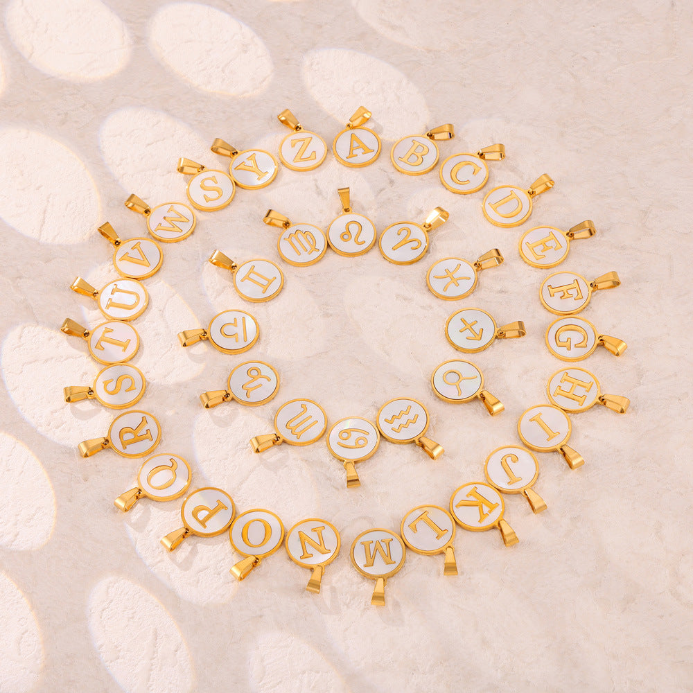 Wholesale Constellation round pendant titanium steel 18K gold temperament shell jewelry