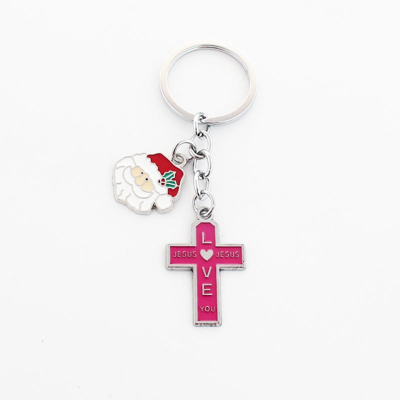 Wholesale Christmas Rainbow Cross Zinc Alloy Keychain