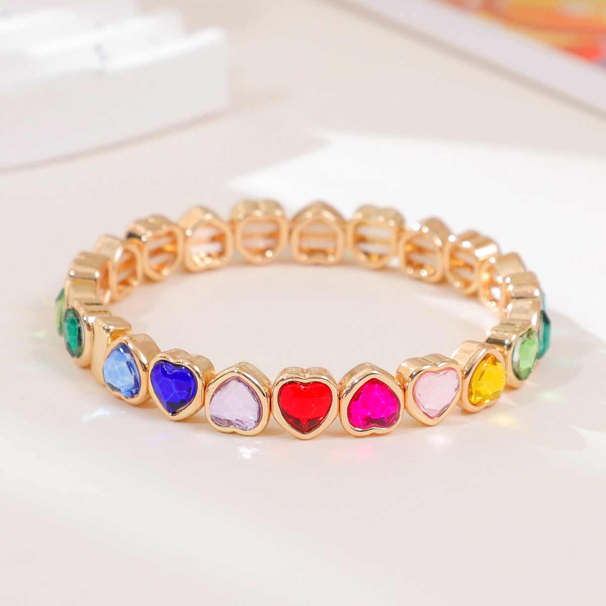Wholesale Europe and the United States cross-border love glass diamond bracelet color heart bracelet ladies elastic bracelet fashion jewelry
