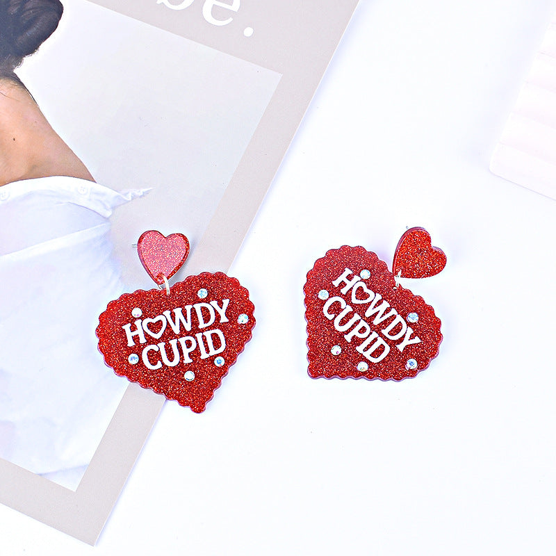 Wholesale New Valentine's Day earrings red pink purple lovely earrings Cupid letter earrings