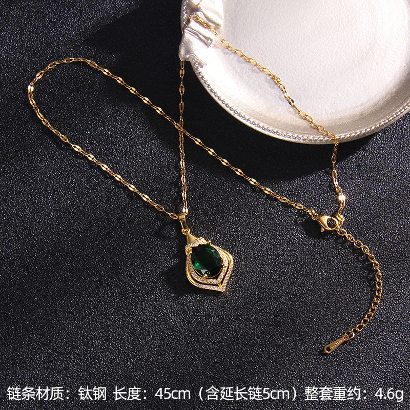 Wholesale Titanium steel necklace female zircon water drop pendant niche design jewelry