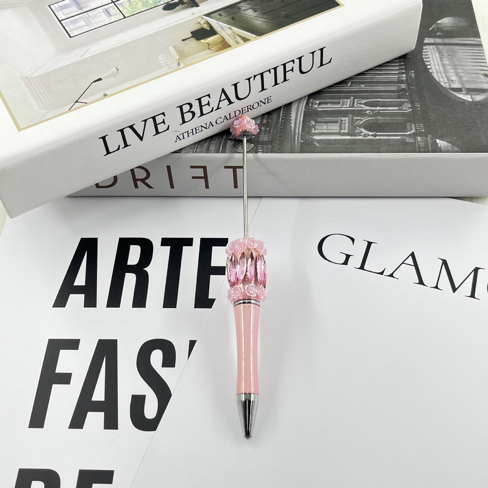 Wholesale 2pcs Crystal Rose Flower diy Beadable Pen