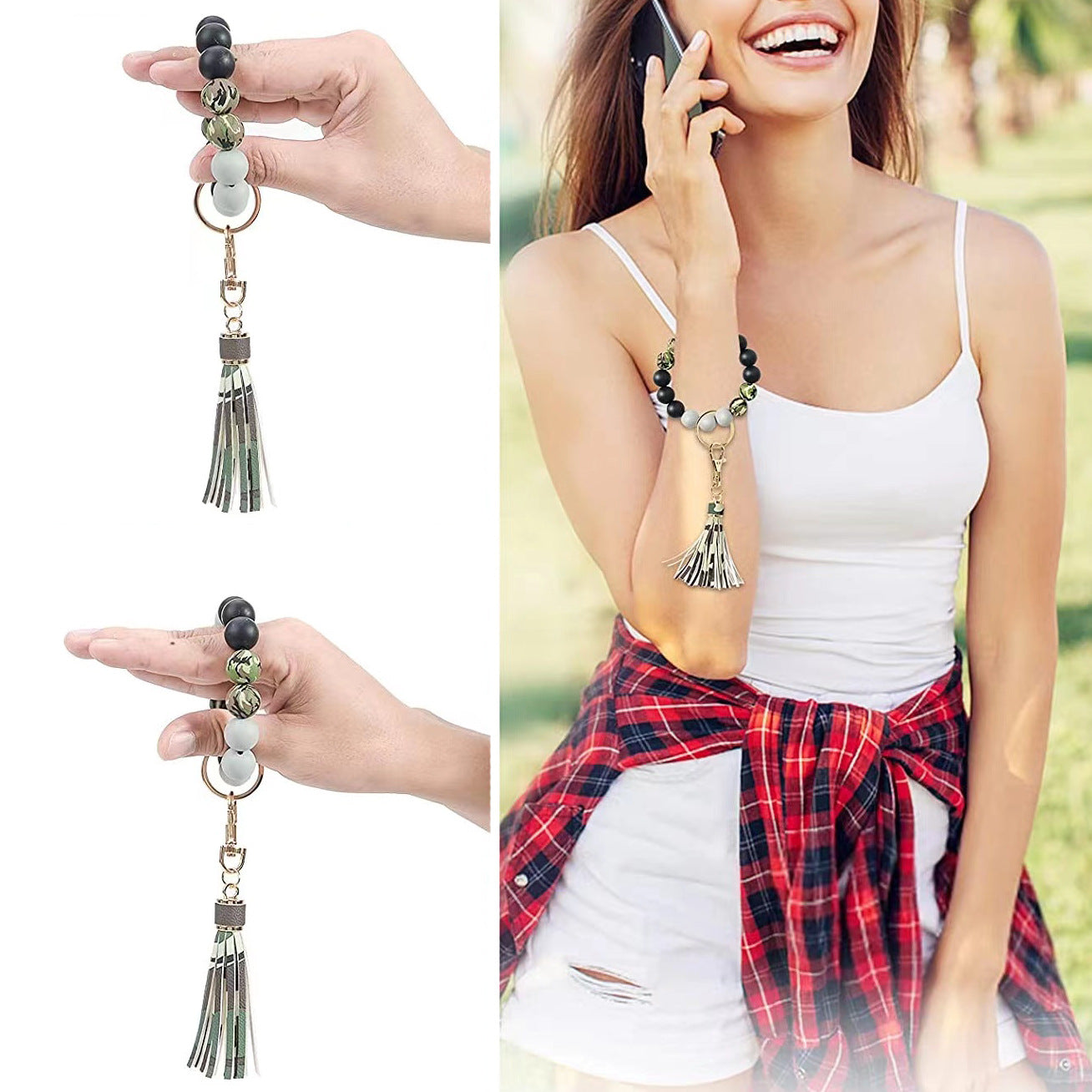 Wholesale PU Tassel Keychain Leopard Camo Silicone Wrist Keychain