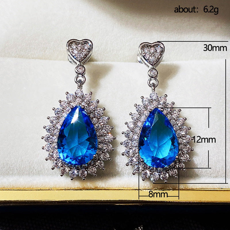Wholesale Water Drop Blue Zircon Blue Gemstone Earrings