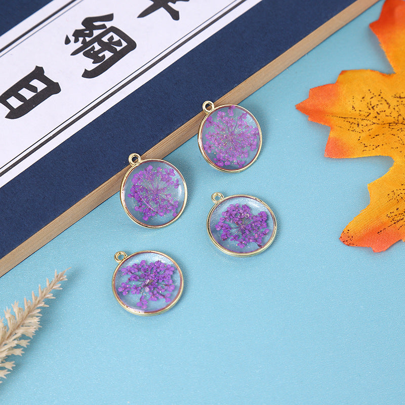 Wholesale Alloy 10pcs/pack Round Natural Glue Drop Dried Flower Pendant Accessories Handmade DIY Jewelry Earrings Necklace Bracelet Small Hanging Material