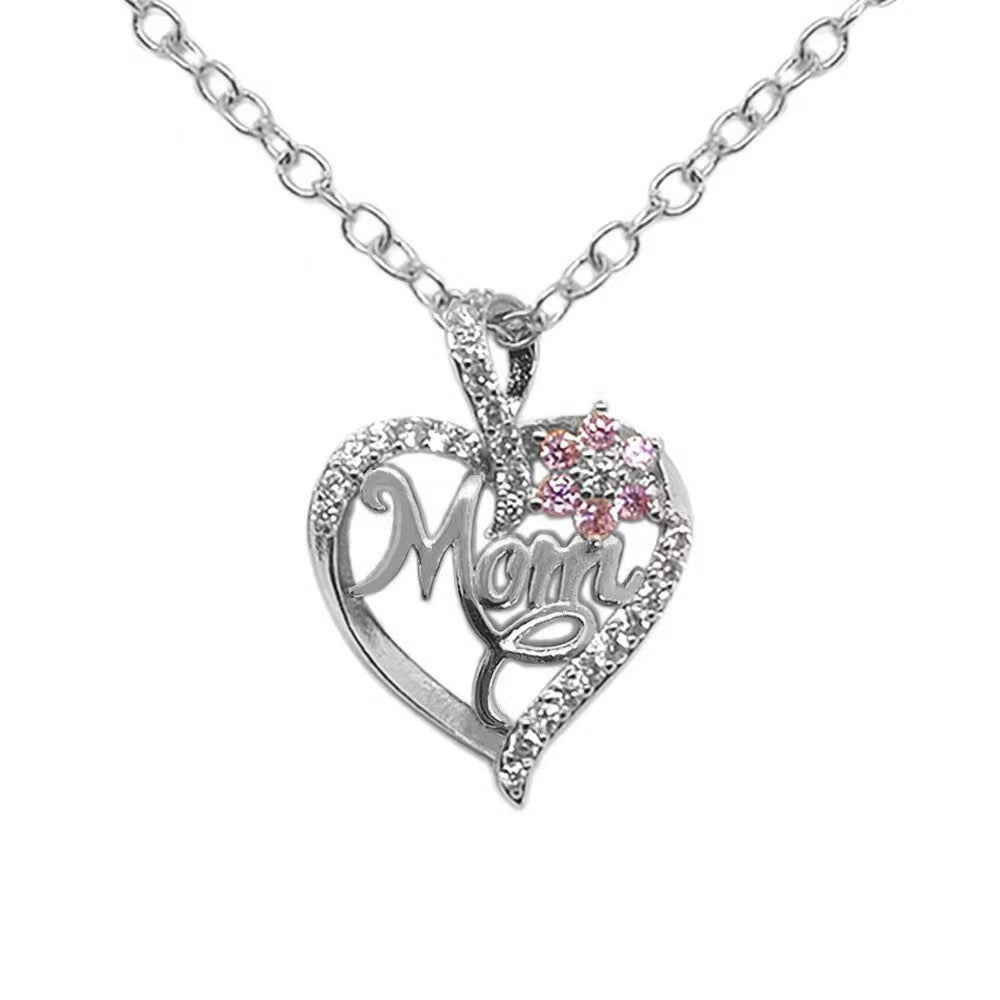 Wholesale Heart Flower MOM Diamond Zircon Necklace