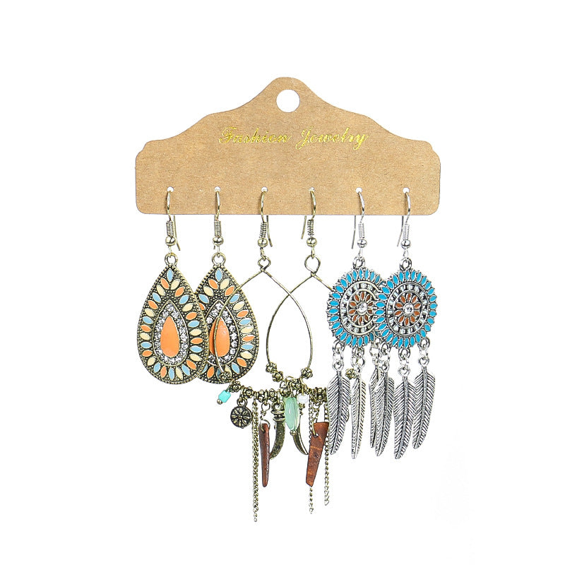 Wholesale Fashion Tassel Exaggerated Multi-piece Earrings Set