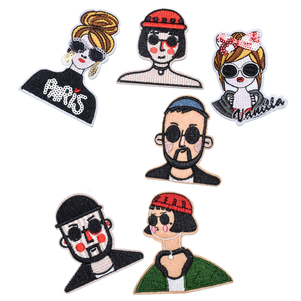 Wholesale 6 Pack Embroidered Face Patch Stylish Cloth Sew On Badge For Clothing DIY Fashion Accessory Everyday Gift Boutique Resale