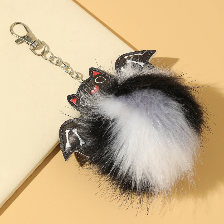 Wholesale Halloween PU Bat Fur Balls Keychain