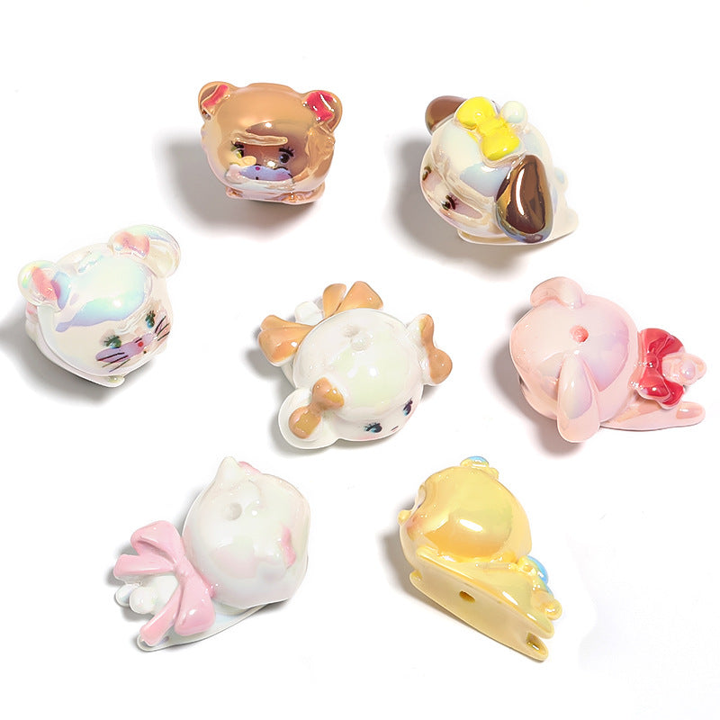 Wholesale 25pcs Plastic Doll Beads with Holes Cartoon Papa Series Kitten Beads DIY