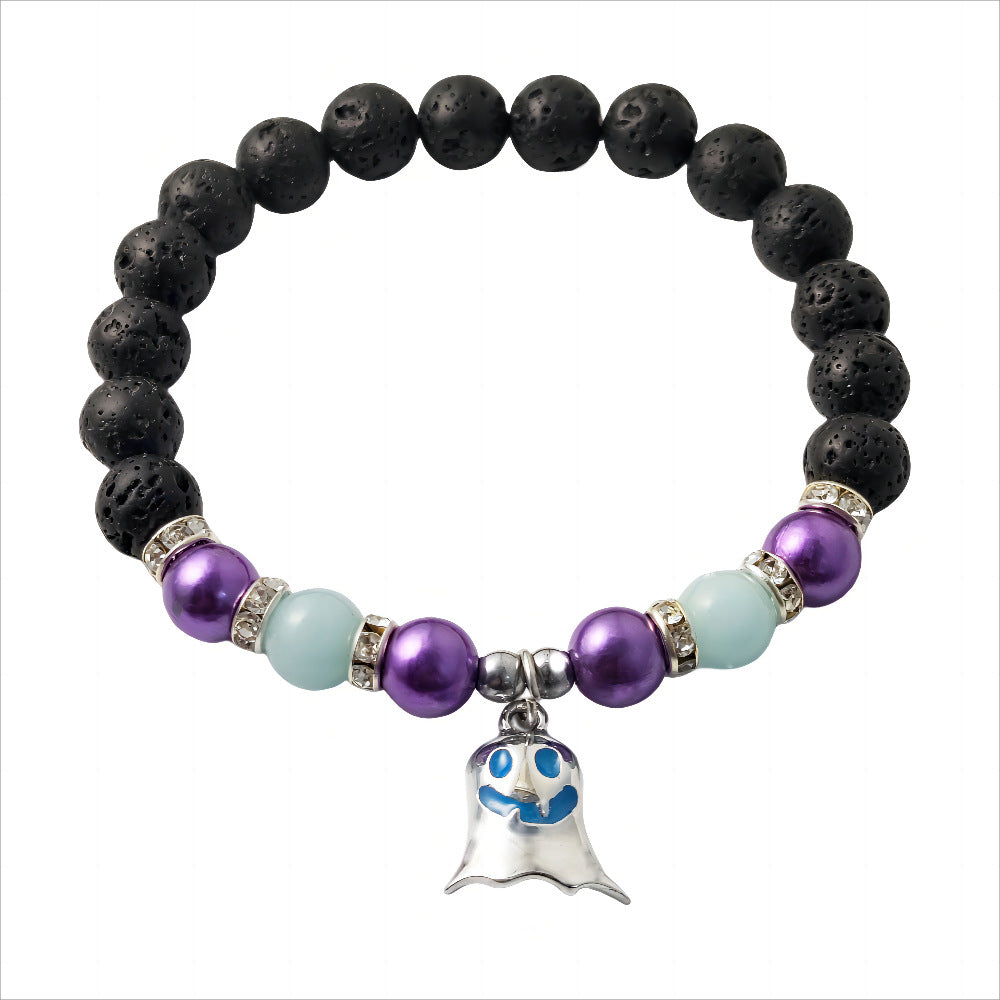 Wholesale  Glow-in-the-Dark Little Ghost Natural Volcanic Stone Ghost Bracelet