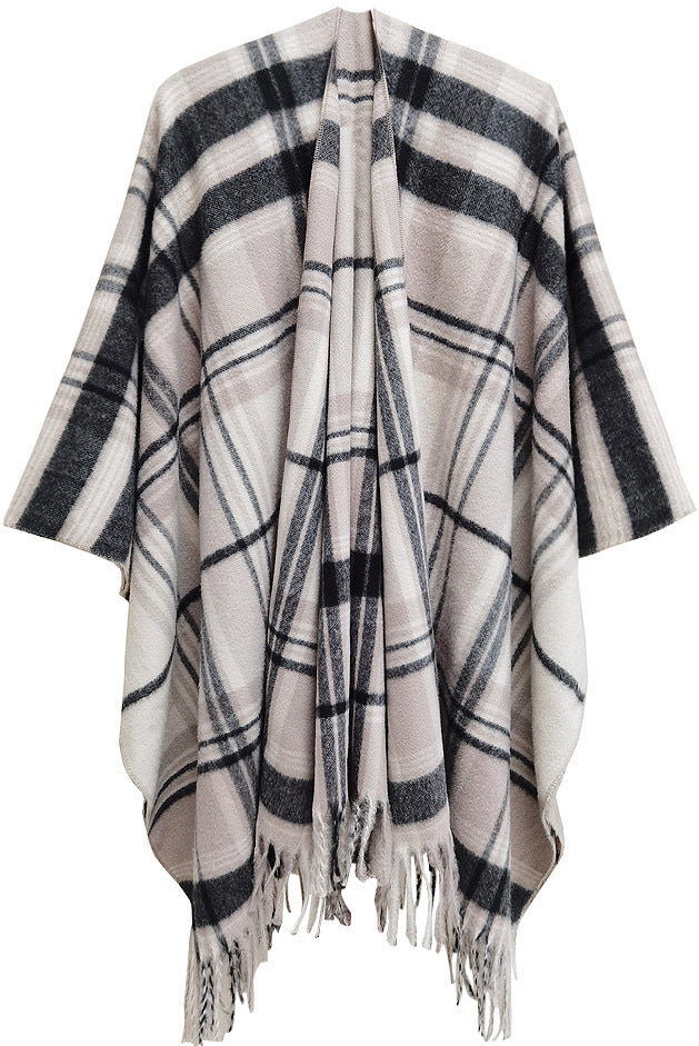 Wholesale Autumn and Winter Slit Cape Thickened Plaid Thorn Fringed Shawl