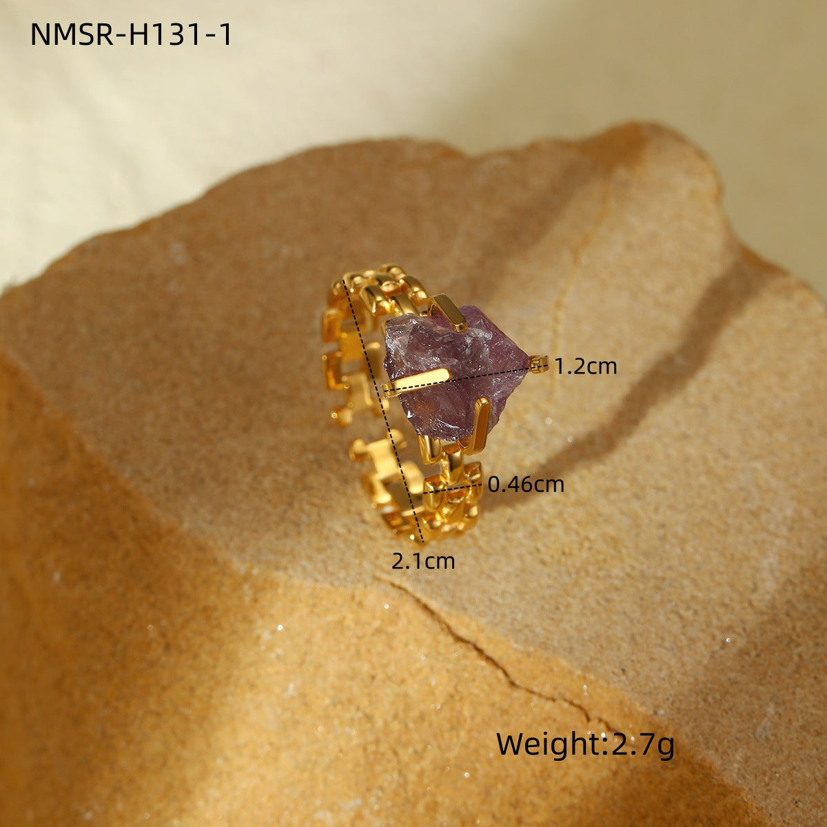 Wholesale Adjustable Open Titanium Steel Vintage Natural Stone Ring